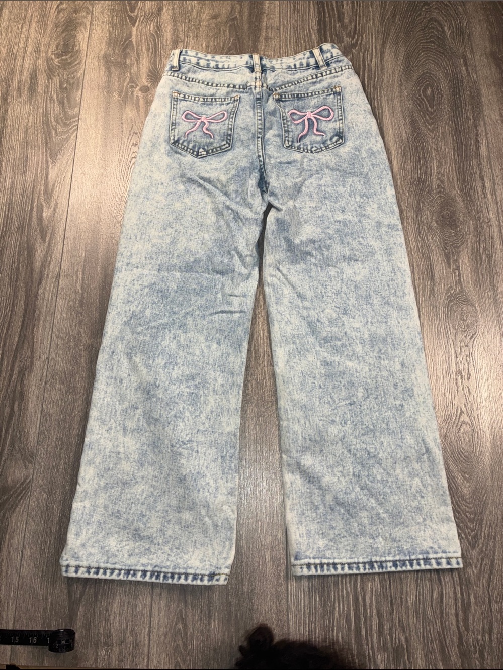 Acid Wash Denim jeans Pink Bow Back Pocket Teen Girl
